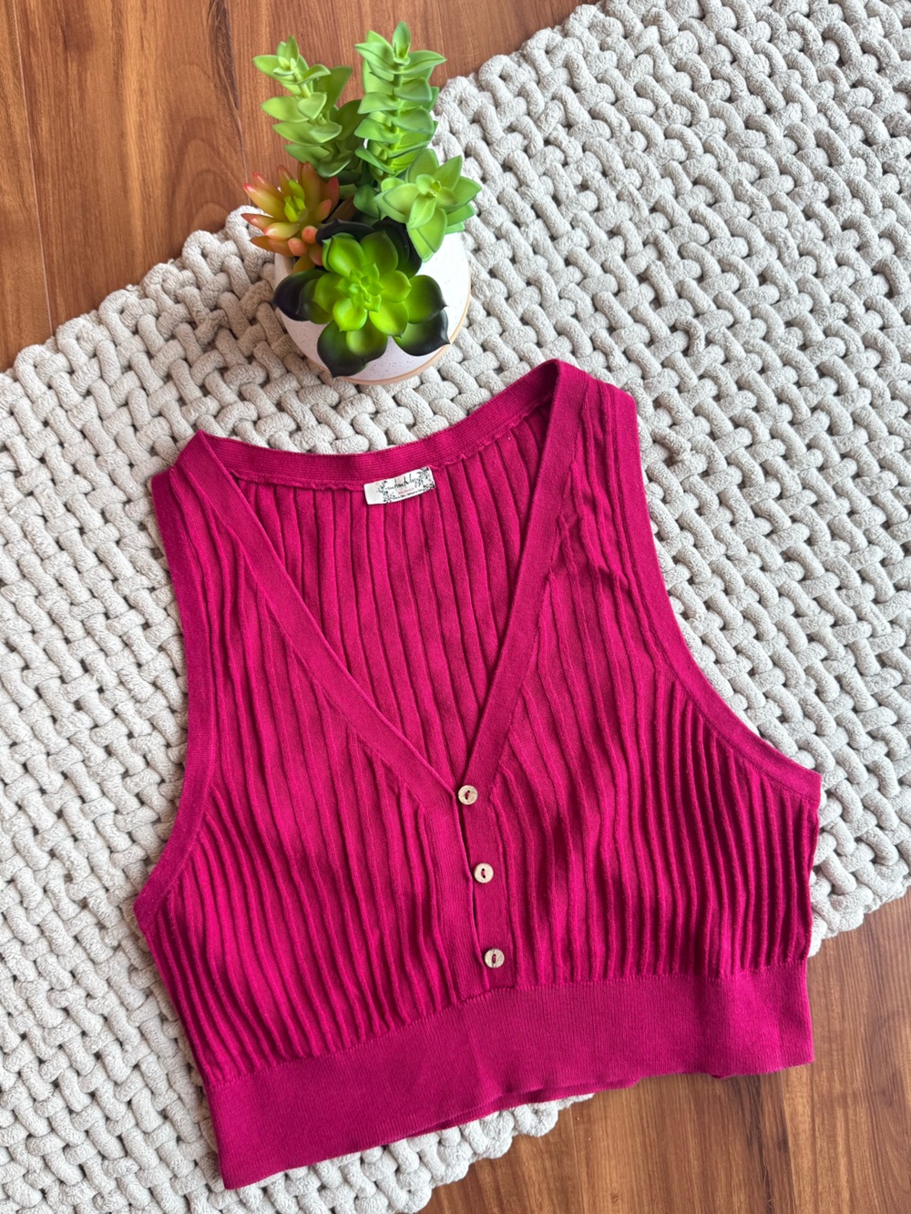 Free People | Women's Saturday Morning Button Front Crop Top | Magenta | Medium